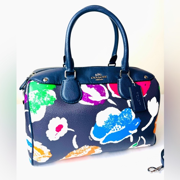 Coach Handbags - Coach Mini Bennett Satchel Floral Print Navy Blue Handbag